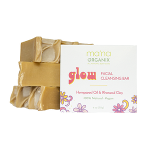 glow Facial Cleansing Bar w/ Rhassoul Clay and Hempseed Oil  | Gentle Daily Cleanser for All Skin Types and Combination Skin | Zero-Waste, Vegan, and Cruelty Free