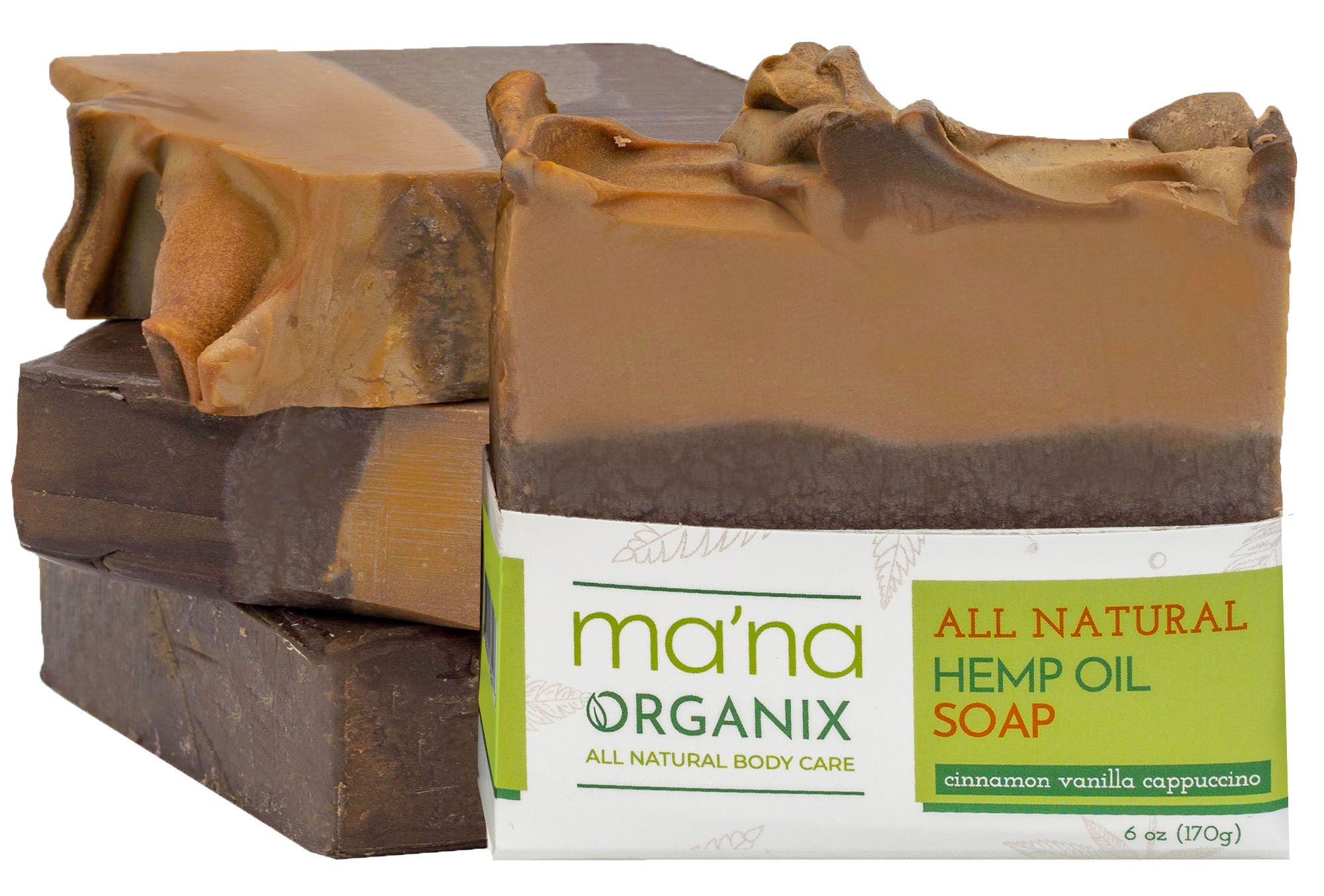 All Natural Hemp Oil and Cinnamon Vanilla Capuccino Soap Bar with Ecofriendly and Biodegradable Packaging