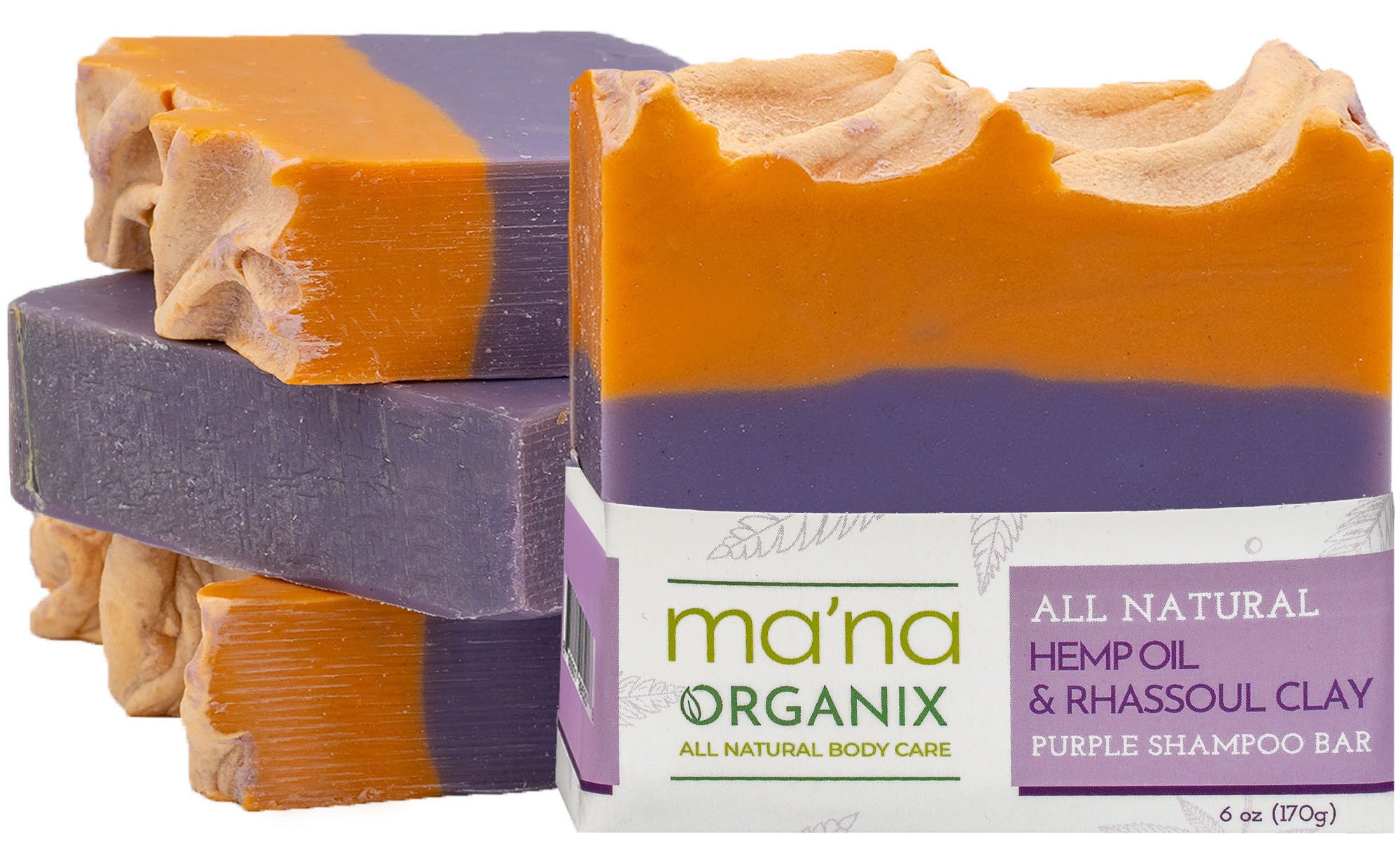 All Natural Hemp Oil & Rhassoul Clay Purple Shampoo Bar for Blonde or Silver Hair with Ecofriendly and Biodegradable Packaging (6 oz.)