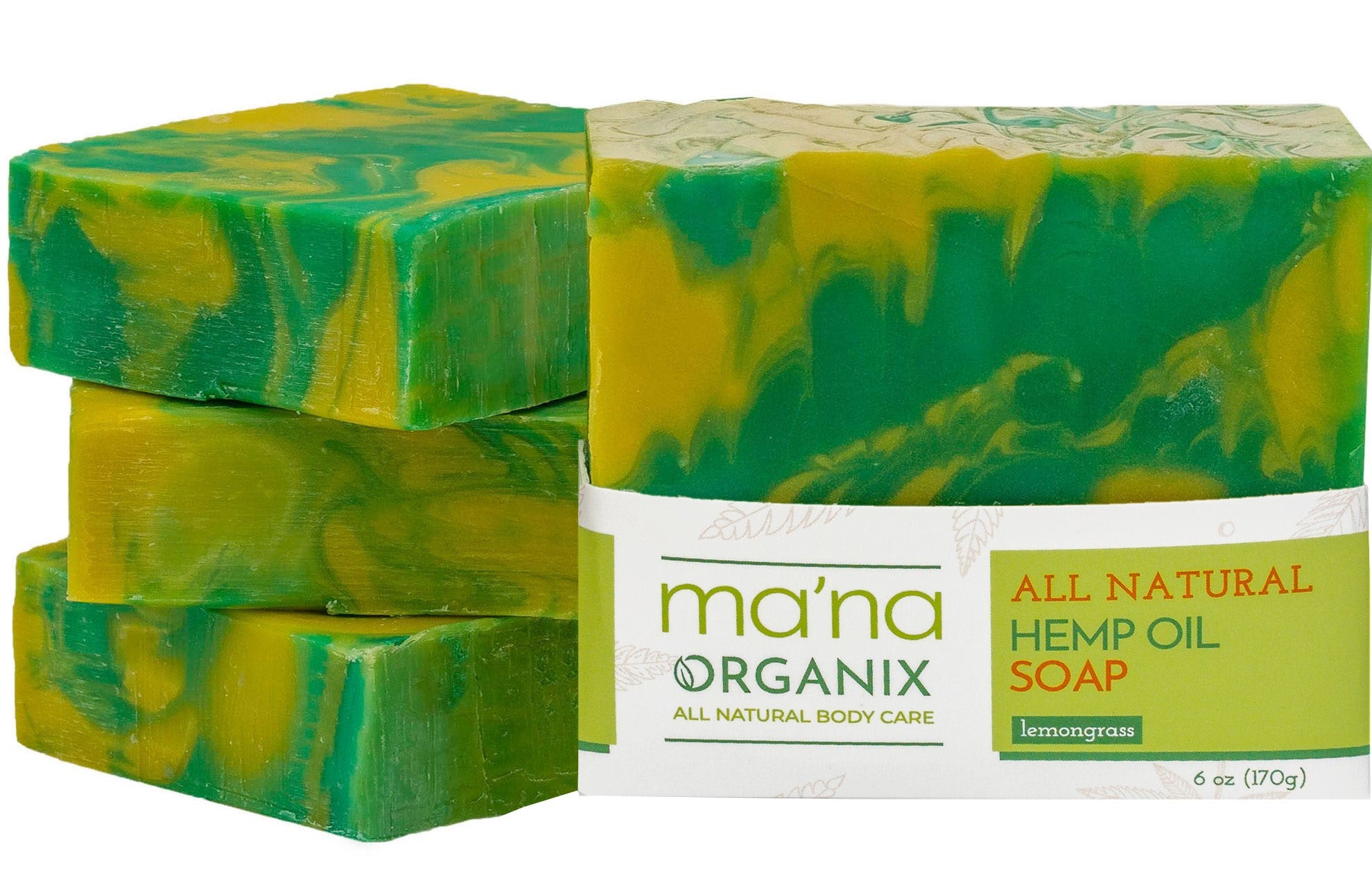 All Natural Hemp Oil & Lemongrass Soap Bar with Ecofriendly and Biodegradable Packaging (6 oz.)