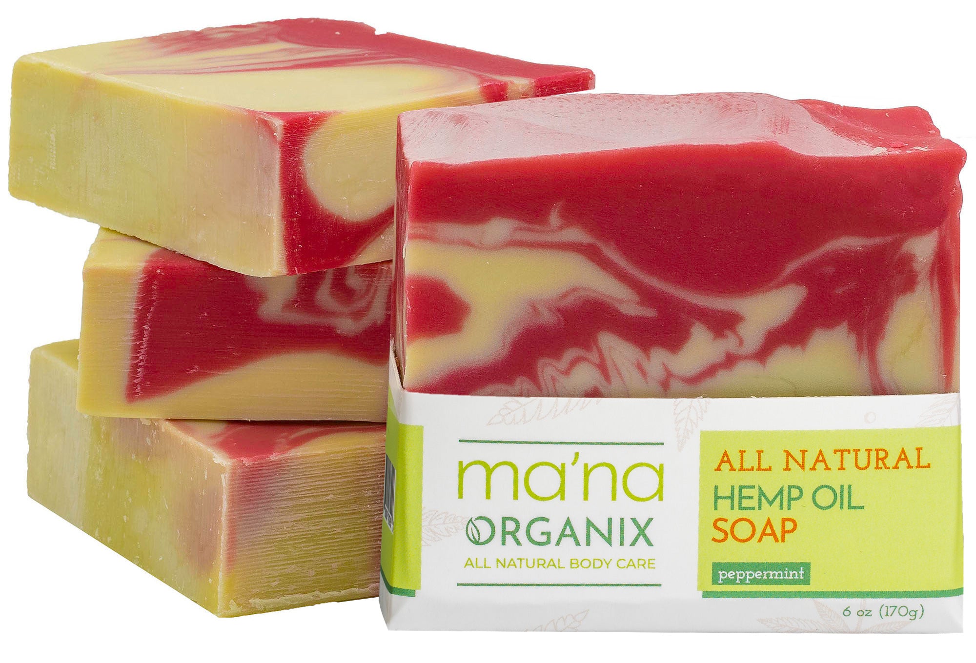 All Natural Hemp Oil & Peppermint Soap Bar with Ecofriendly and Biodegradable Packaging (6 oz.)