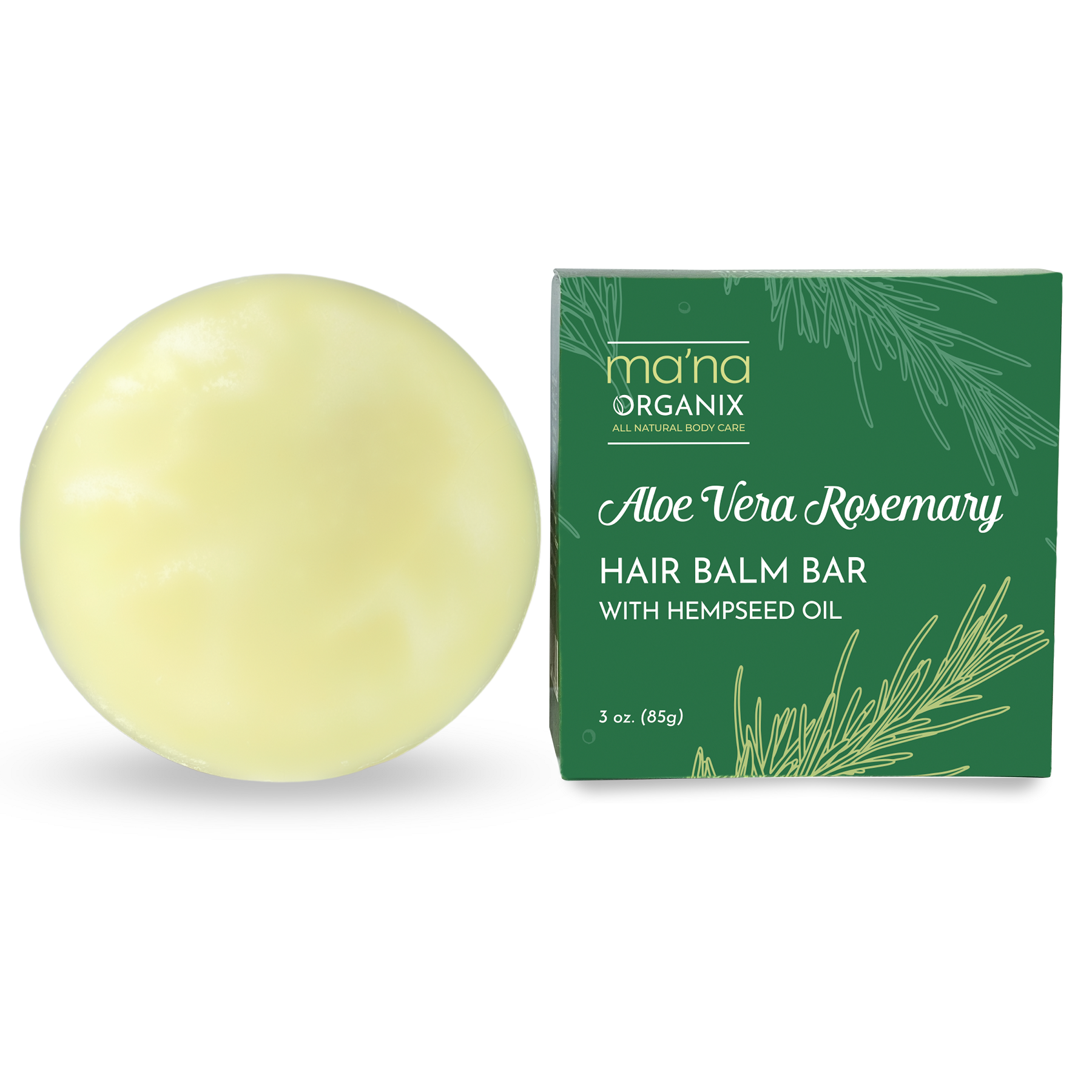 Ma’na Organix – All Natural Aloe Vera Rosemary Hair Balm Bar – Organic, Vegan, Cruelty-Free, Eco-Friendly - Styling, Conditioning, Anti-Frizz Treatment