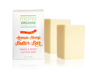 Ma'na Organix- All Natural Lemon Hemp Butter Bar | Hand & Body Lotion Bar for all Skin Types | Treat and Prevent Extra Dry Skin | Composed of High Nutritious, Organic, and Cruelty-Free Ingredients | Contains No Essential Oils (2 Pack)